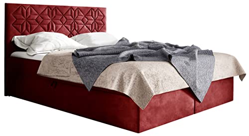 MKS MEBLE Boxspringbett - Doppelbett mit Multipocket-Matratze - Modern Bett - Praktisch Polsterbett mit Kopfstütze - Deko Bed Stelle 160 x 200 cm - H3 Rot