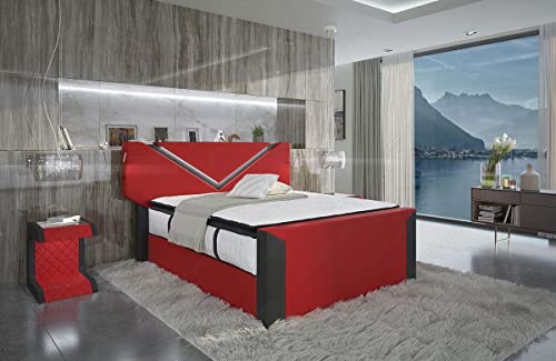 Sofa Dreams Boxspringbett Lyon in Leder mit Stauraum und moderner LED Beleuchtung Licht einstellbar Bett in Allen Größen (200 x 200 cm, rot-schwarz)