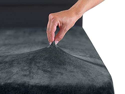 MALIKA® Premium warme Spannbettlaken Cashmere-Touch Bettlaken Jersey Fleece Spannbetttuch Laken, Farbe:Anthrazit, Größe:180-200 x 200 cm